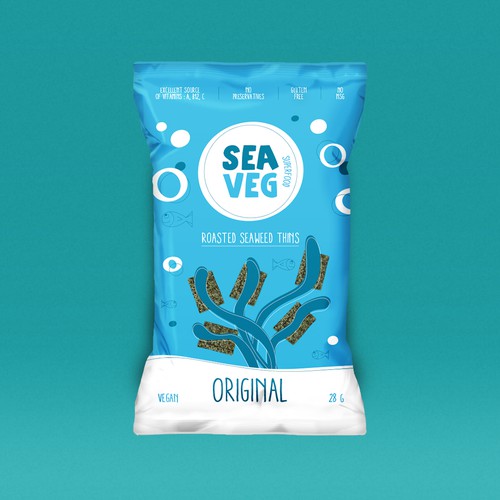 Label for SeaVeg, seaweed snack