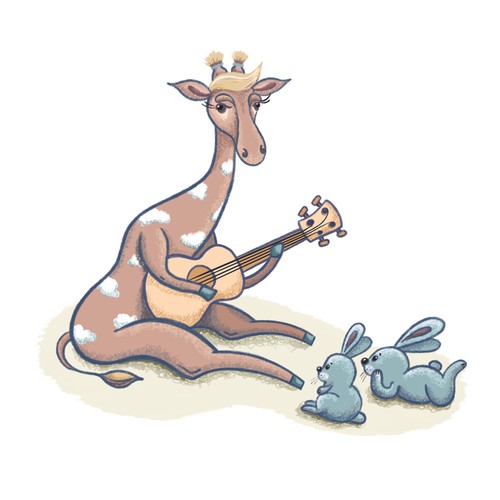 Illustration of giraffe-guitar player