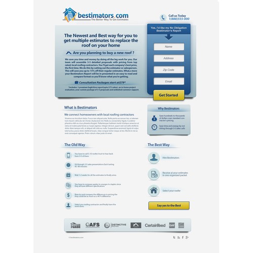 landing page for Bestimators.com