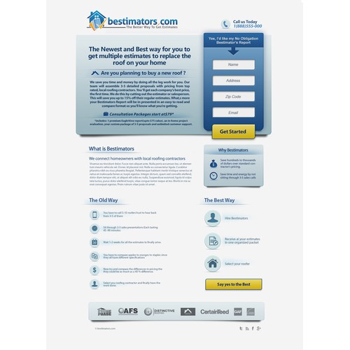 landing page for Bestimators.com