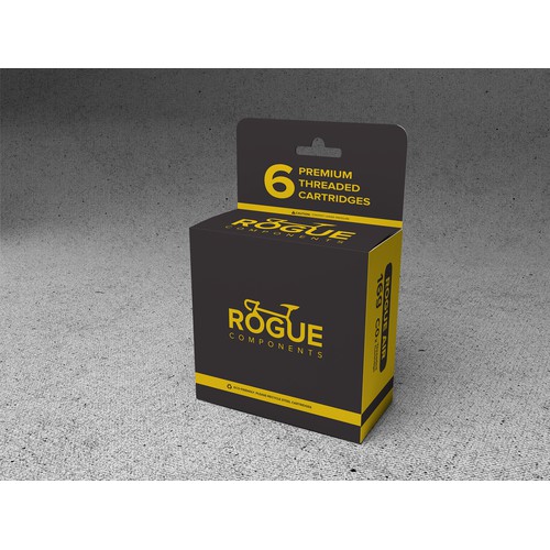 Create a capturing c02 cartridge label and packaging for RogueComponents