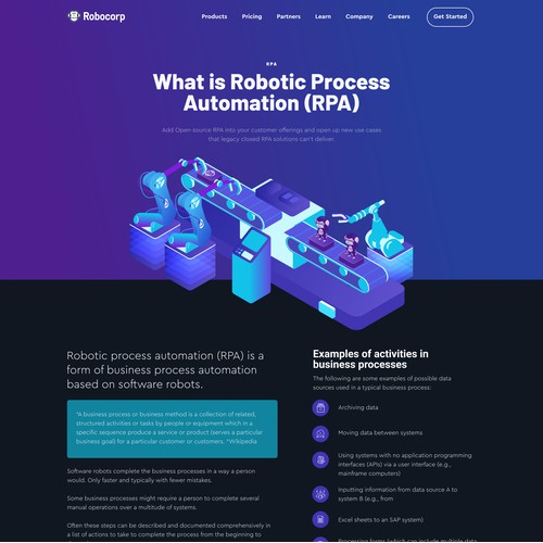 Robot automation landing page