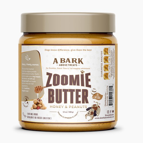 Clean and friendly label design for peanuts butter for dogs