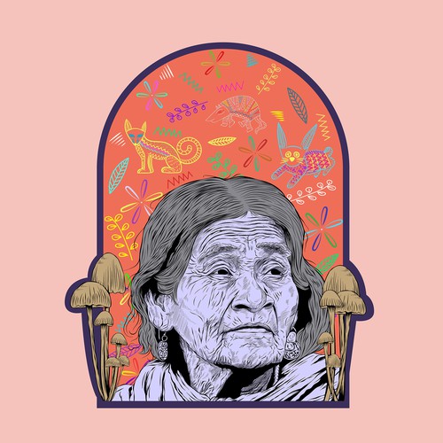 Illustration/Shirt design for fellow psychonauts and to honor María Sabina & psilocybin.