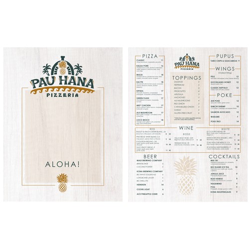 Menu design for a casual and classic pizzeria