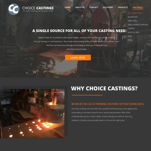 Landing Page Concept for Choice Castings