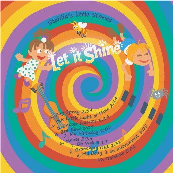 Create a joyful, playful, colorfully fun Cover for a children's CD entitled "Let it Shine"