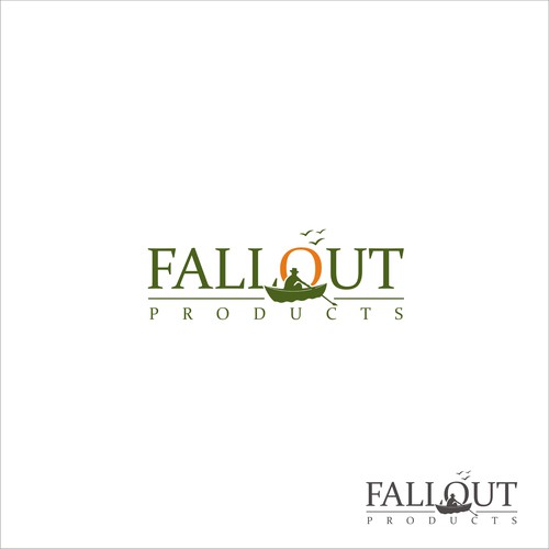 fallout, logo for manufacturer plastic products for hunters, fisherman, boaters, and outdoor workers