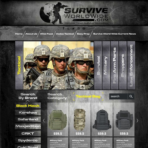 Homepage Design for Ecommerce Business - Survival and Military GearSeller