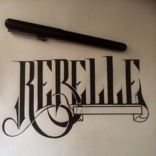 Vintage, hand-drawn illustration with hand-lettering for Rebelle logo