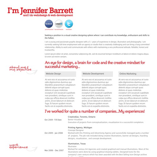 Resume/Profile Page for Confidential