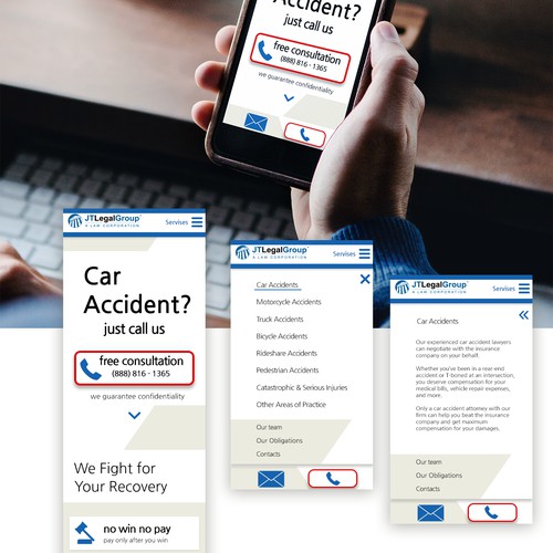 Landing page for car accident attorney