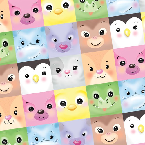 Seamless pattern of cute square animal faces