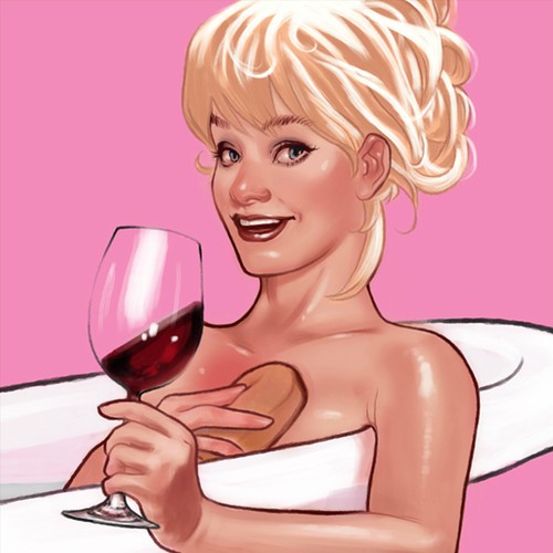 Girl in bathtub having some wine