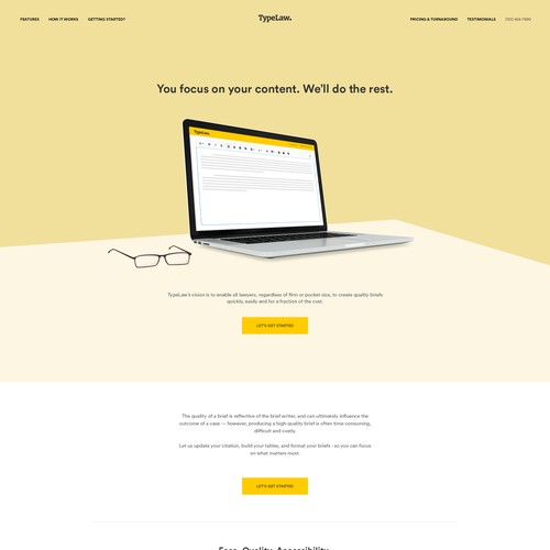 Homepage design for the online tool provided for attorneys to easily produce great looking briefs