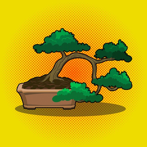 Bonsai Tree Pop Style Illustration