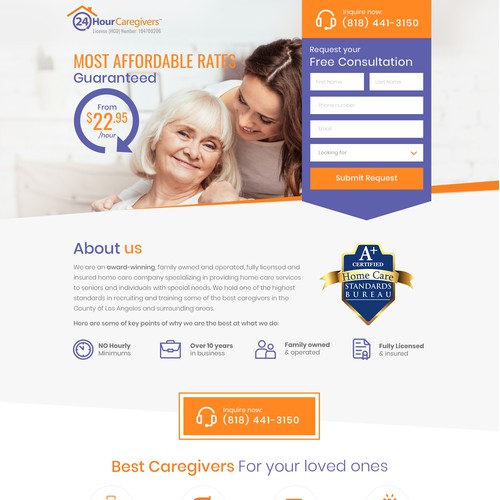 Caregivers Landing Page Design