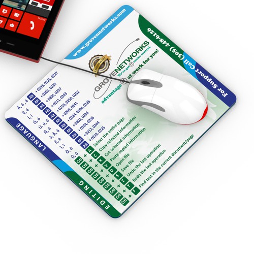 Mousepad for Miami IT firm with Spanish and Portuguese shortcuts