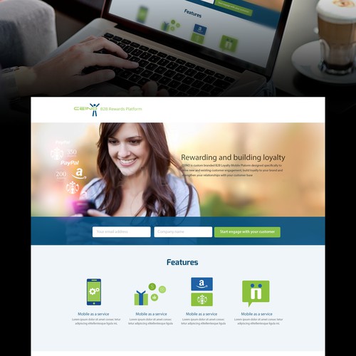 Visually pleasing landing page for B2B Mobile Rewards platform