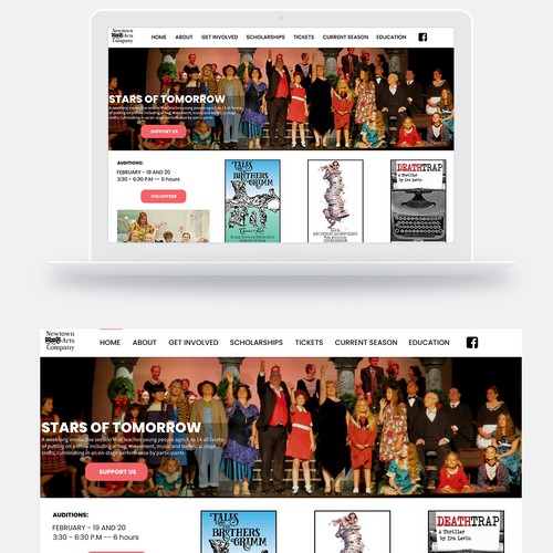 Landing page design for theatre website
