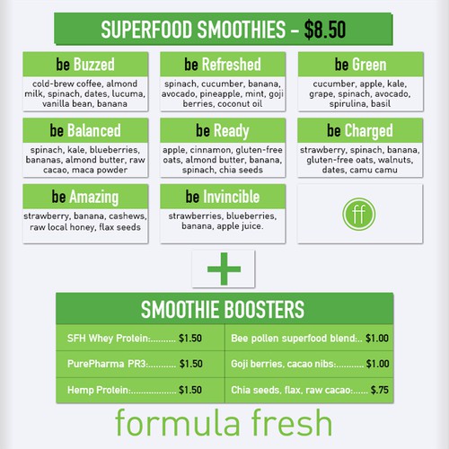 ORGANIC JUICERY & COFFEEHOUSE NEEDS CLEAN AND MODERN MENU BOARD DESIGN!