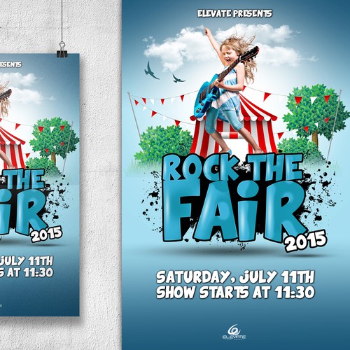 Create a poster for a kid's rock concert at the fair