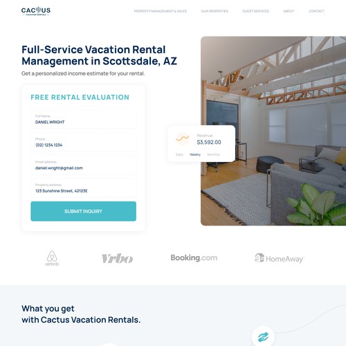 Vacation rental management services landing page