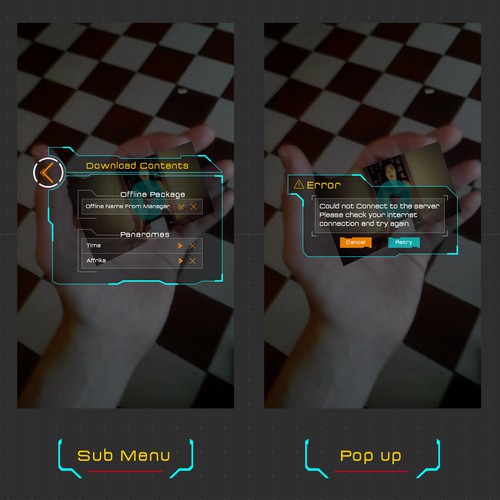 Futuristic UI for augmented reality app