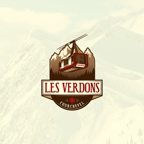 Logo Design for restaurant on the snowy mountains of Courchevel featuring a cable car