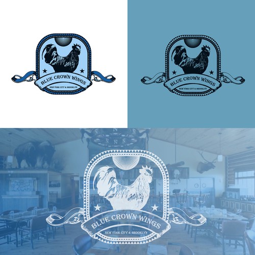 Blue crown wings Resturant logo design 