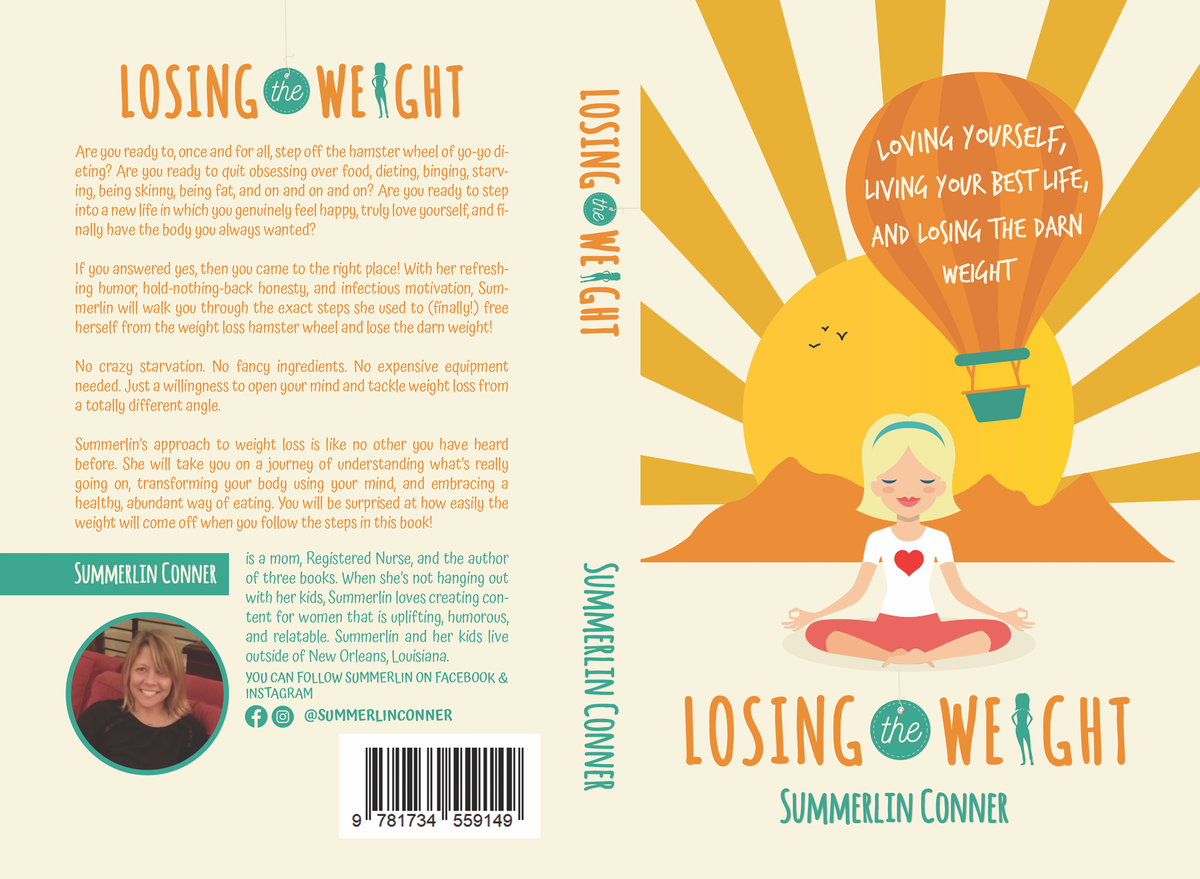 Fun, playful, colorful book cover for women’s weight loss self-help book!