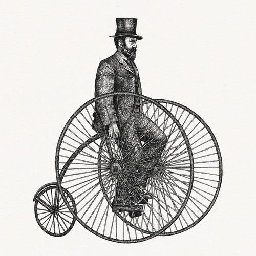 Illustration of a stately 19th century gentleman on a bicycle