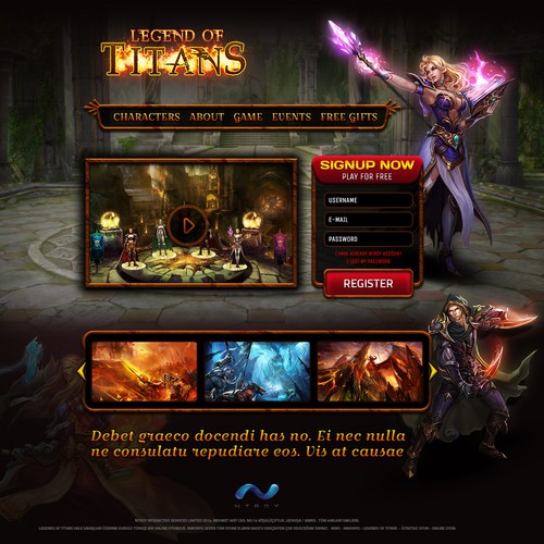 Landing page for an online MMO game.