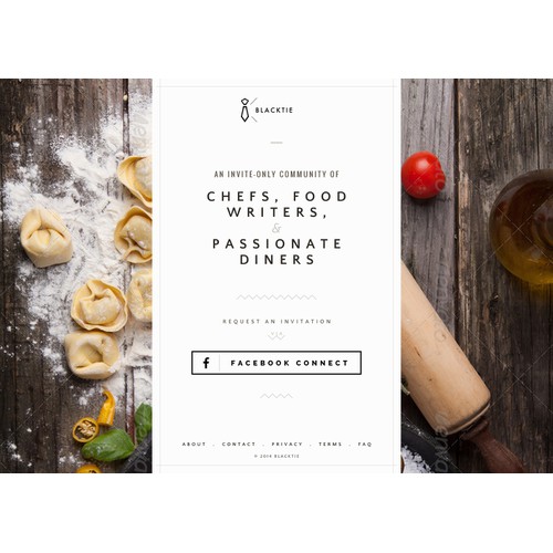 Create the splash page for an invite-only food review site