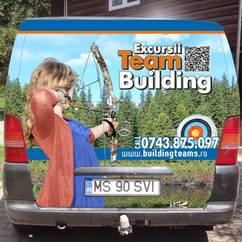 Side and back car wrap for a Team Building van