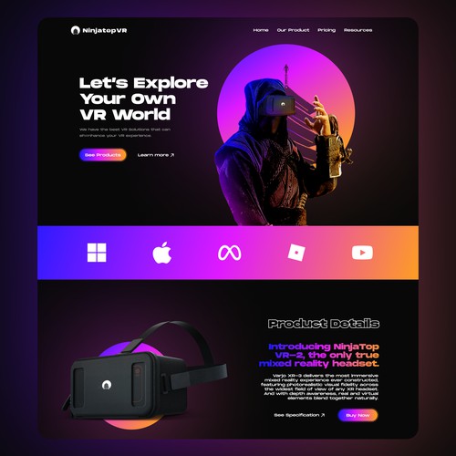 NinjatopVR landing Page Design