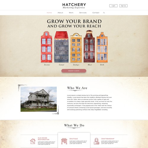 Landing page for Hatchery, a digital marketing company.  
