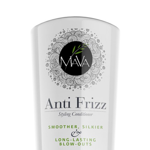 Label design for upscale anti frizz hair care line