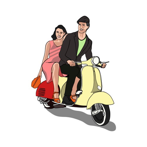 Couple and motorcycle