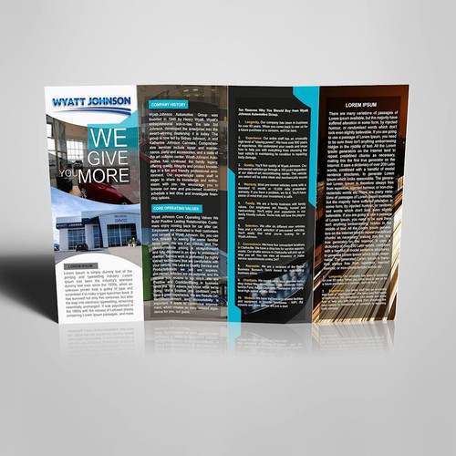 Create a "First Class" automotive dealership booklet for Wyatt Johnson Automotive Group