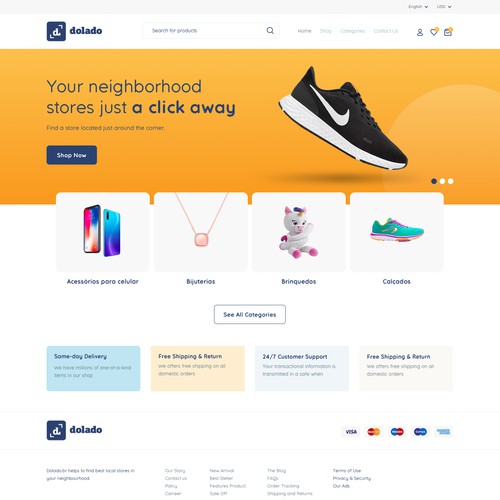 Landing page for local stores marketplace
