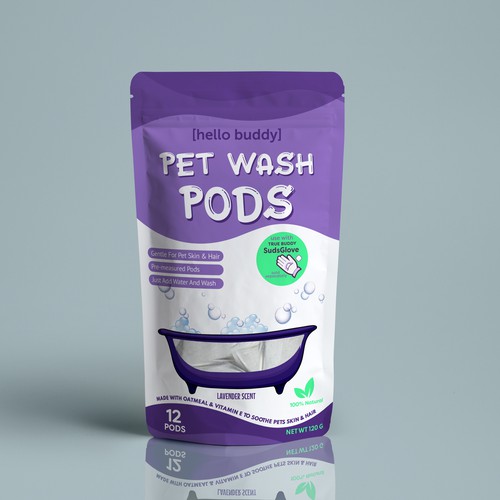 Design a simple and modern package for a dog wash pods!