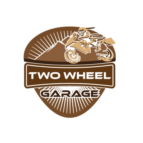 Create a logo for 2 wheel garage that identifies motorcycling and Sport touring