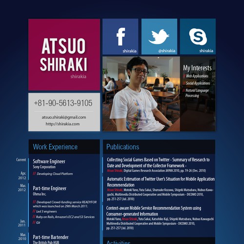 Flat design CV for Atsuo Shiraki