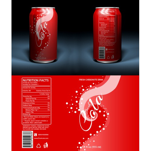 Create a generic 12 oz cola beverage can label for startup company.