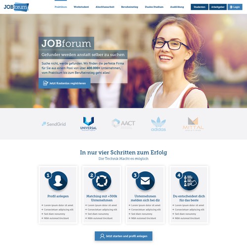 Wordpress Avada Design for Student Job Portal - 2 Pages - Landingpage and Registration Process