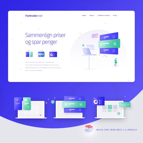 Forbruker website design with illustrations