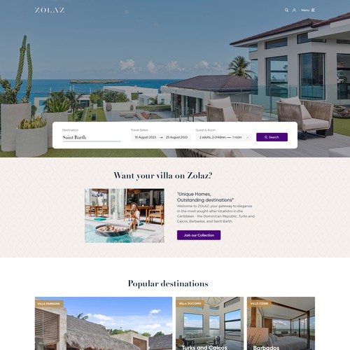 Website for Luxury Vacation rental & property management