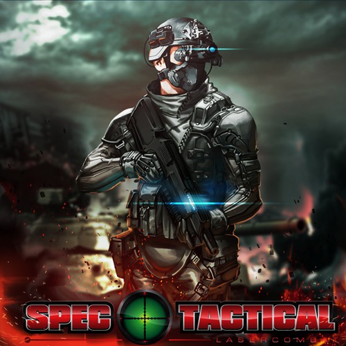 create an awesome military/tactical soldier illustration using our gun and logo in the design