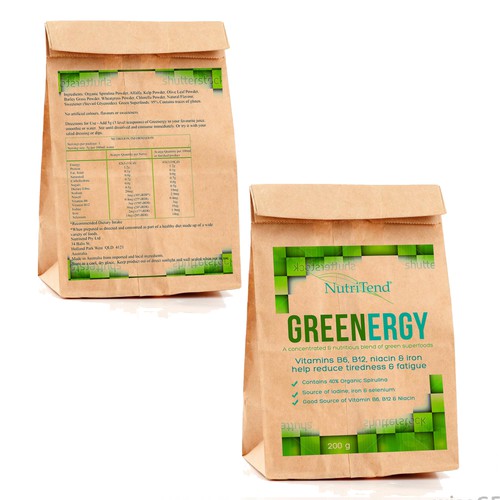 Create a label for a blend of Natural, Green Superfoods
